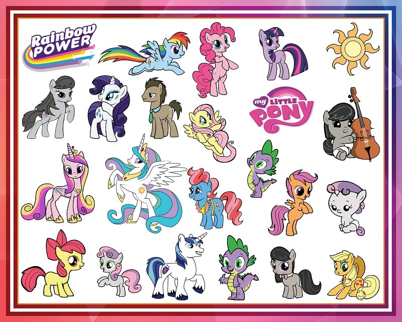63 Designs Pony Piece Bundle, Pack SVG PNG Cricut Twilight Sparkly Apple Jack Sweetie Pie Rarity Rainbow Dash Spike, Digital Download 977798724