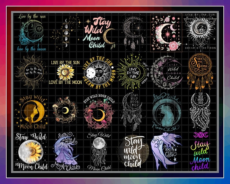 Bundle 39 Designs Moon Sun Lover PNG, Stay Wild Moon Child Png, Live By Sun Love By Moon, Boho Graphic Style, Hippie Moon, Digital Download 981576772