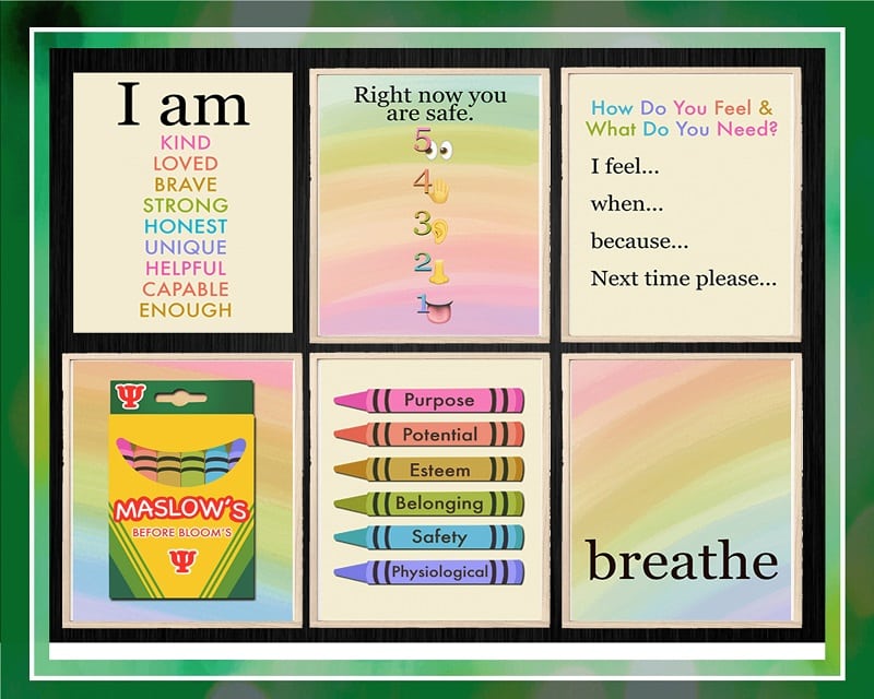 Maslow Before Bloom Therapy Posters, Grounding, Play Therapy, Playroom, Counseling, Affirmations, Rainbow, Statements, Printable Download 976344671