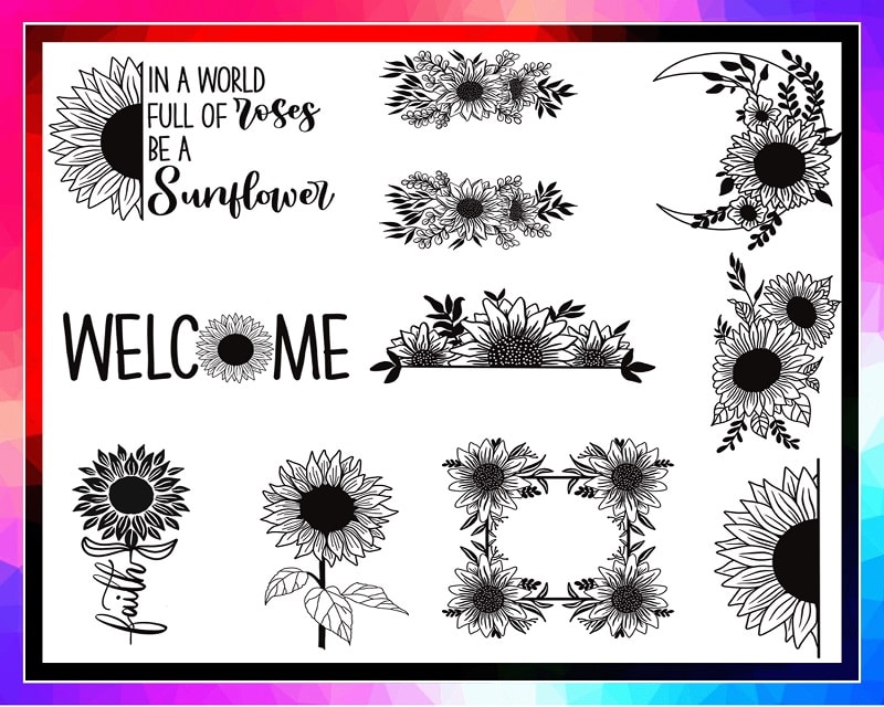 Bundle 33 Sunflower SVG/PNG Files, Sunflower Monogram Svg, Cricut cutting files, Sunflower wreath svg, Sunflower clipart, Instant download 967056639