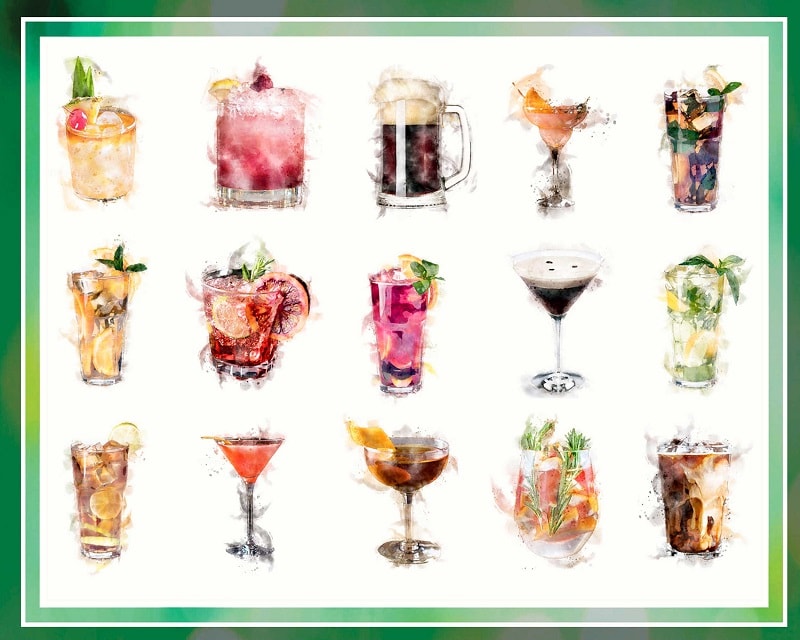 100+ Designs Watercolor Cocktail Graphics PNG, Cocktail Clipart, Signature Cocktails, Beverages, Digital Download 773851880