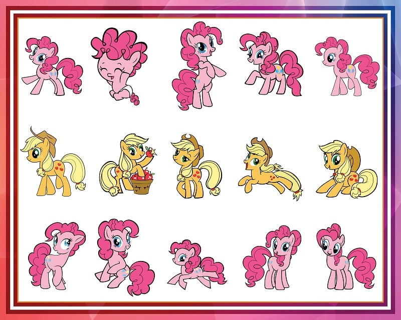 63 Designs Pony Piece Bundle, Pack SVG PNG Cricut Twilight Sparkly Apple Jack Sweetie Pie Rarity Rainbow Dash Spike, Digital Download 977798724