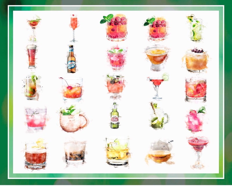 100+ Designs Watercolor Cocktail Graphics PNG, Cocktail Clipart, Signature Cocktails, Beverages, Digital Download 773851880