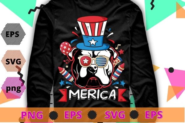 1 design 6 version Bulldog, German shepherd, poodle, french bulldog, boxer, pug, merica 4th Of July American Flag Patriotic gifts tee shirt design svg