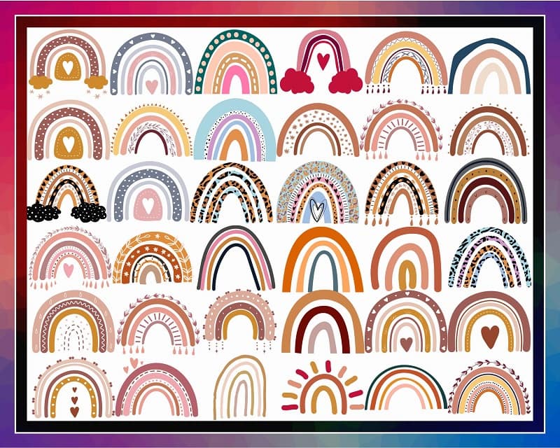40 Boho Rainbow Designs, Rainbow Svg/Png, Hand Drawn Rainbow SVG, Pastel Rainbow, Rainbow Cricut Files, Rainbow Vector, Digital Download 991641010