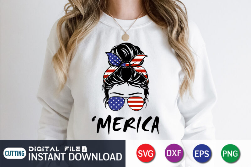 Merica Messy Bun American Flag t shirt vector illustration