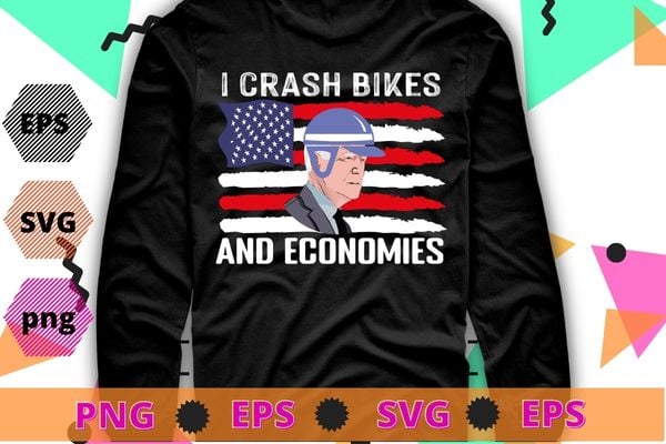 I Crash Bikes and Economies Joe Biden Falling off bike T-Shirt design svg, Funny Biden shirt design, Joe Biden Falling vector, Biden Falls off, Ridin’ with Biden shirt, Usa flag,
