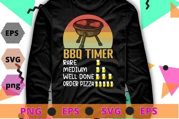 BBQ Smoker BBQ Timer Rare Pork Ribs Pulled Pork Brisket T-Shirt design svg, BBQ Smoker, BBQ Timer, Rare, Pork Ribs, Pulled, Pork Brisket, T-Shirt design png
