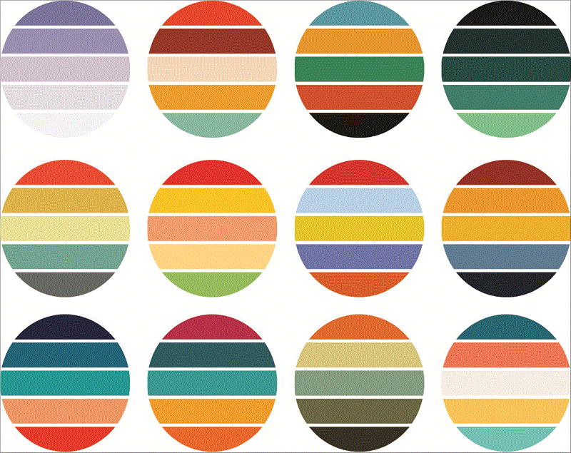 33 Files Retro Colored Circle Sunsets Clipart, Circle Round Background Vintage Color Palettes Commercial License Print On Demand 988658536