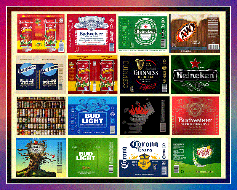 52 Beer Brands Full Labels Designs, Straight Tapered, Template For Sublimation, Full Tumbler Wrap, PNG Digital Download 1000618922