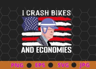 I Crash Bikes and Economies Joe Biden Falling off bike T-Shirt design svg, Funny Biden shirt design, Joe Biden Falling vector, Biden Falls off, Ridin’ with Biden shirt, Usa flag,
