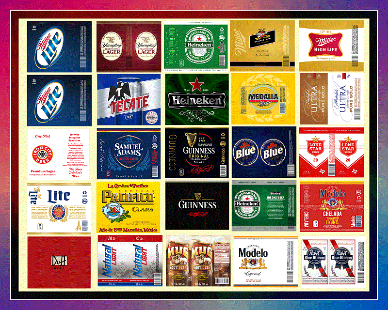 52 Beer Brands Full Labels Designs, Straight Tapered, Template For Sublimation, Full Tumbler Wrap, PNG Digital Download 1000618922