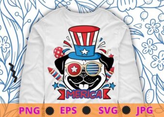pug dog merica 4th Of July American Flag Patriotic gifts tee shirt design svg