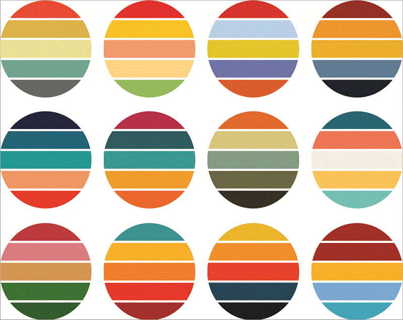 33 Files Retro Colored Circle Sunsets Clipart, Circle Round Background Vintage Color Palettes Commercial License Print On Demand 988658536