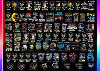 Combo 826 Autism Awareness PNG, Autism rainbow png, Autism Awareness, Autism Heart, Peace love autism, Autism Gift, Digital download 1019080805