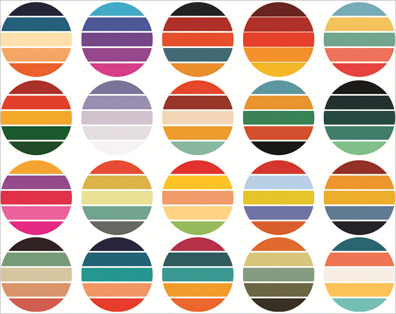 33 Files Retro Colored Circle Sunsets Clipart, Circle Round Background Vintage Color Palettes Commercial License Print On Demand 988658536