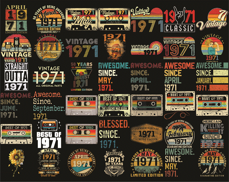 Bundle 315 Vintage Retro 1971 Birthday, 50th Birthday Gift PNG, Files For Shirt, Print To Cut Files Combo, PNG Bundles, Digital Download 1013056948