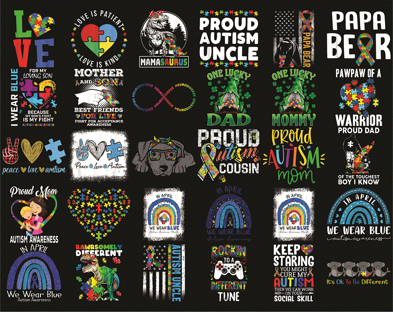 Bundle 195 AUTISM Awareness PNG, Peace love autism, April We Wear Blue Autism, Ribbon Autism Awareness, Mama bear autism Mom, Be kind autism 989921344