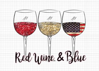 Red Wine & Blue 4th Of July Png, Wine Red White Blue Png, Wine Glasses V-Neck Png, Red Wine & Blue