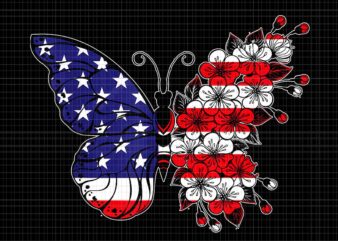 Flower Butterfly with Sakura Png, Flower Butterfly Png, Butterfly 4th Of July Png, Butterfly Flag t shirt graphic design