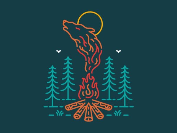 Camping with wild wolf t shirt vector file