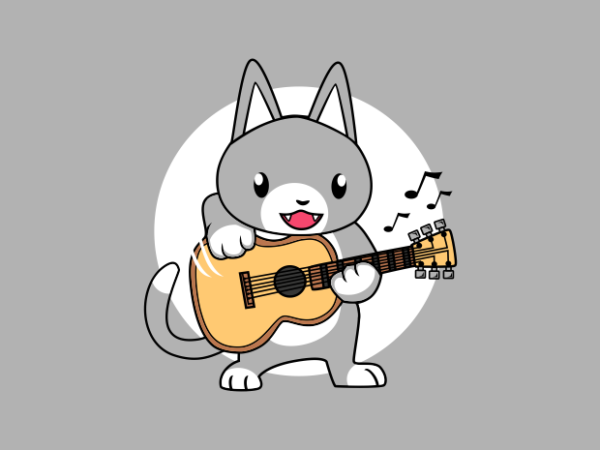 Cat play guitar cartoon t shirt vector file