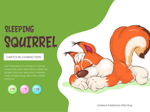 Cartoon sleeping squirrel. clipart. t shirt vector file