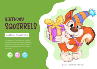 Cartoon Squirrel Birthday. Crafting, Sublimation.