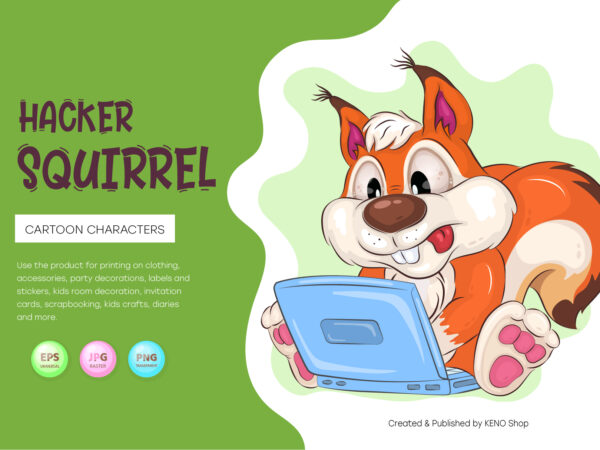 Cartoon squirrel hacker. sublimation shirt. t shirt vector file