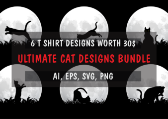Ultimate Cat Designs Bundle Moon Cats Ready to Print T-shirt Designs
