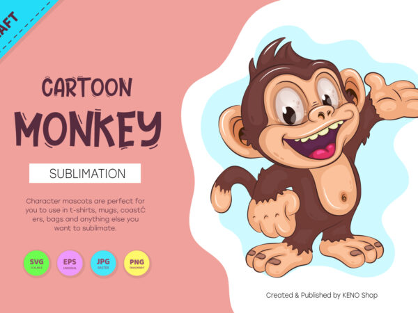 Cute cartoon monkey. crafting, sublimation. t shirt vector file