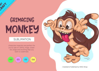 Grimacing Cartoon Monkey. Crafting, Sublimation. t shirt design template