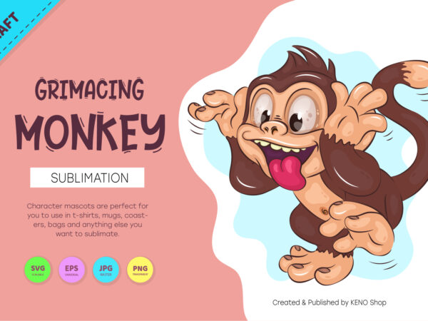 Grimacing cartoon monkey. crafting, sublimation. t shirt design template
