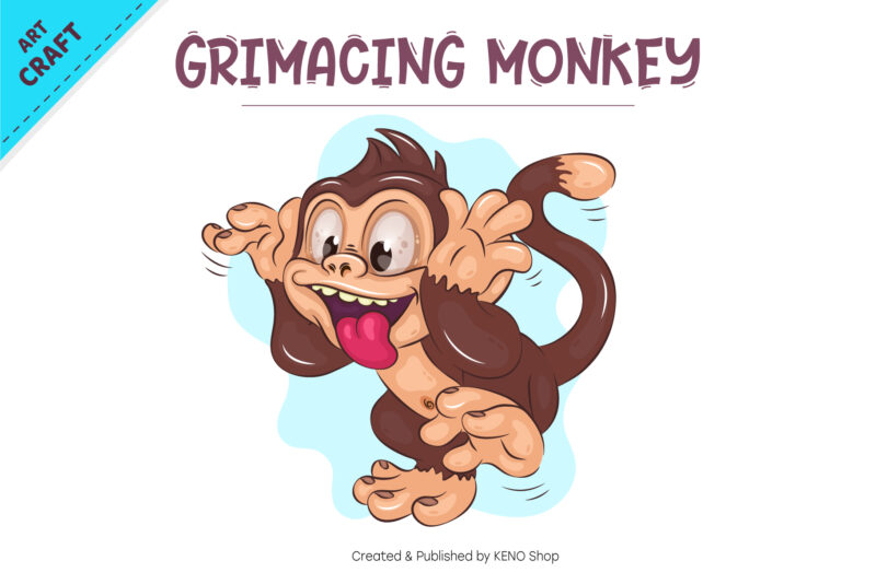 Grimacing Cartoon Monkey. Crafting, Sublimation.
