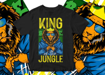 KING OF THE JUNGLE, Streetwear Style T-Shirt, LION vector , Graphic T-Shirt design for sale