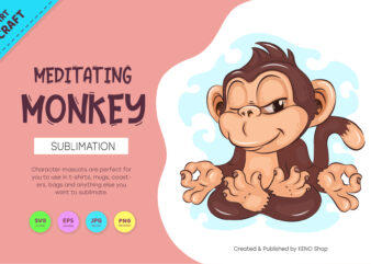 Meditating Cartoon Monkey. Crafting, Sublimation.
