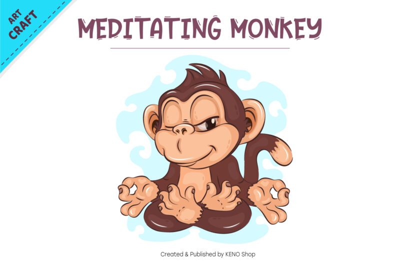 Meditating Cartoon Monkey. Crafting, Sublimation.