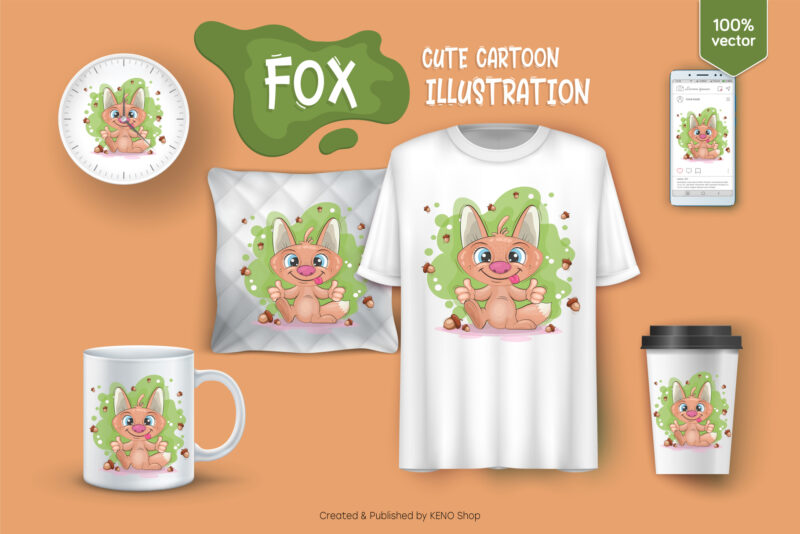 Cute Cartoon Fox. Clipart.