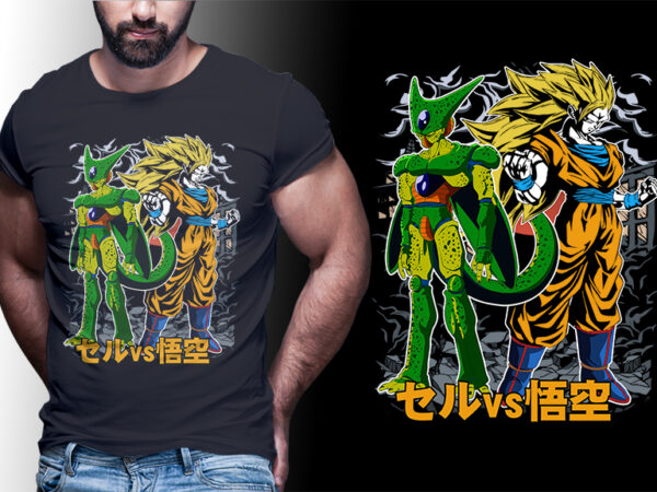 Anime goku vs cell dragonball tshirt designs