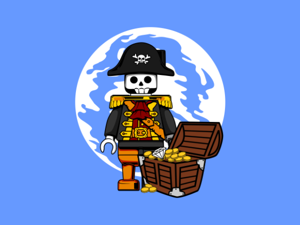 Pirate skull cartoon t shirt illustration
