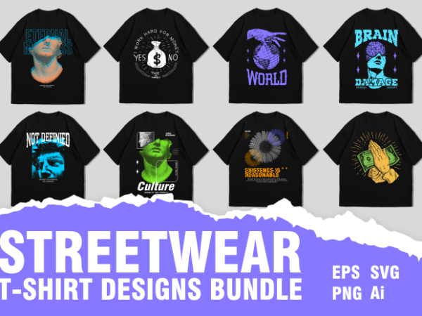 Urban streetwear t shirt designs vector bundle, cool t shirt design, trendy t shirt designs