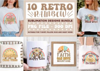 Retro rainbow sublimation designs bundle, Rainbow t shirt designs bundle, Sunflowers sublimation bundle, Sunflowers t shirt design