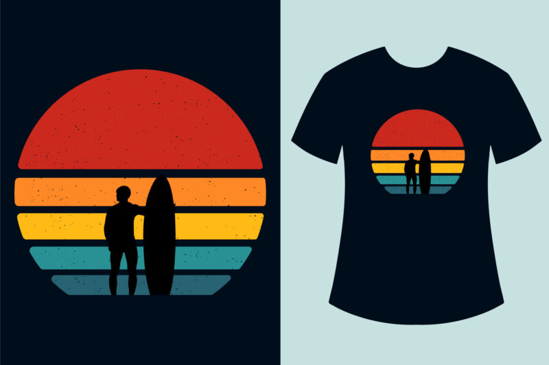 Retro Sunset Summer T Shirt Design Bundle, Retro Vintage Circle Surfing T Shirt Design Bundle