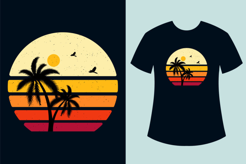 Retro Sunset Summer T Shirt Design Bundle, Retro Vintage Circle Surfing T Shirt Design Bundle