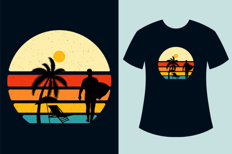 Retro Sunset Summer T Shirt Design Bundle, Retro Vintage Circle Surfing T Shirt Design Bundle