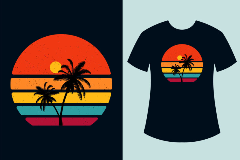 Retro Sunset Summer T Shirt Design Bundle, Retro Vintage Circle Surfing T Shirt Design Bundle