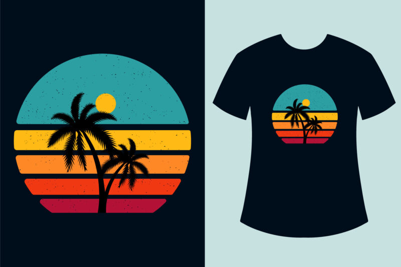 Retro Sunset Summer T Shirt Design Bundle, Retro Vintage Circle Surfing T Shirt Design Bundle