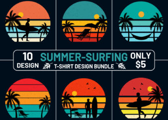 Retro Sunset Summer T Shirt Design bundle, Summer Retro Sunset T Shirt Design Bundle