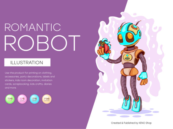 Romantic cartoon robot. t-shirt, png, svg.