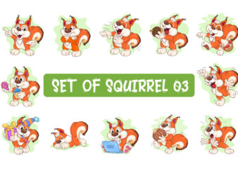 Set of Cartoon Squirrel 03. Crafting, Sublimation.